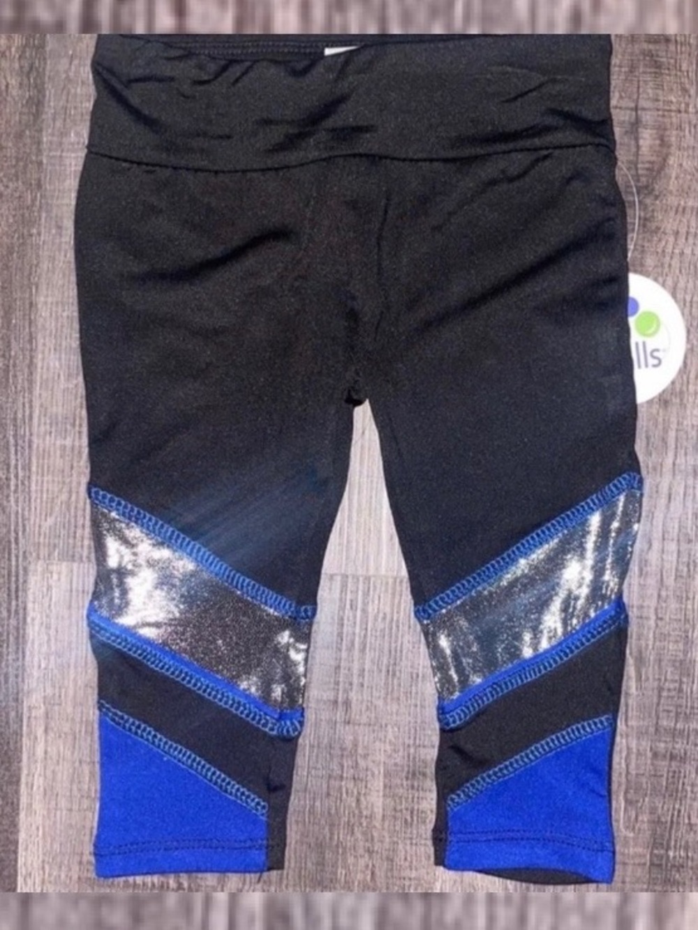 💞 New Baby & Toddler Girl Size 12 Months Black, Blue, & Silver Active Leggings